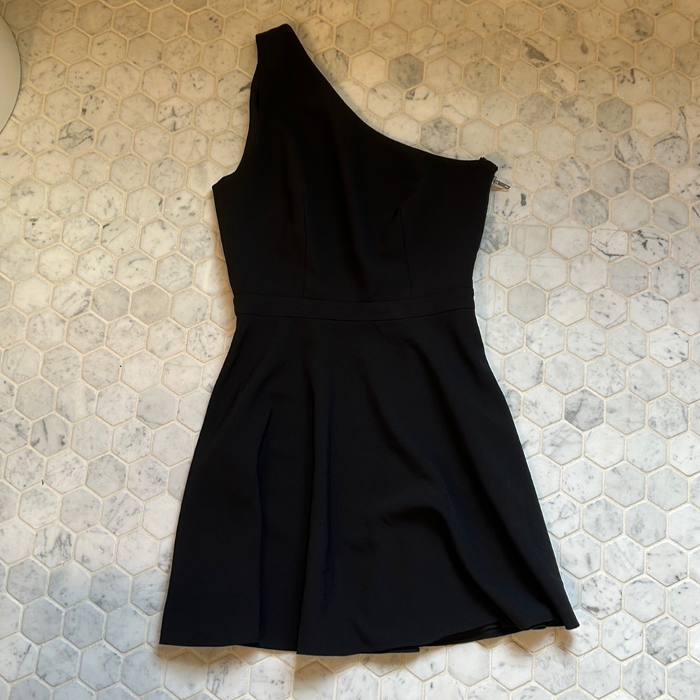 NBD black one shoulder a-line dress